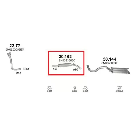 MARIX K30.162 - Kipufogó közép dob VW POLO 1.4, 1.4 D, 1.7 D, 1.9 D (1994-2011)