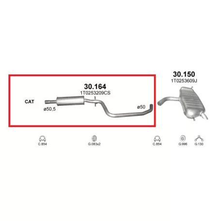 MARIX K30.164 - Kipufogó közép dob VW TOURAN 1.6 (2003-2010)