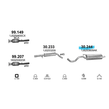 POLMO 30.244 - Kipufogó hátsó dob VW GOLF 1.4 (1997-2010)