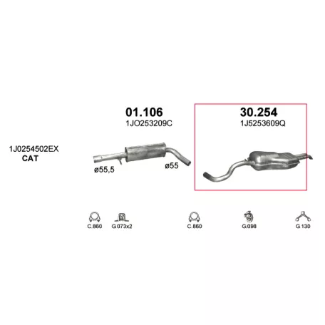 Marix 30-254 hátsó kipufogó dob – SEAT Toledo II, SKODA Octavia I, VW Bora, VW Golf IV