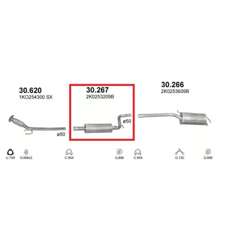 MARIX K30.267 - Kipufogó közép dob VW CADDY 2.0 D (2004-2010)