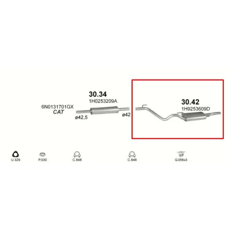 POLMO 30.42 - Kipufogó hátsó dob VW GOLF 1.4, 1.6, 1.8, 1.9 D (1993-1999)