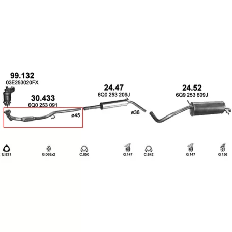 POLMO 30.433 - Kipufogó gyűjtő cső SEAT IBIZA 1.2 (2001-2006)