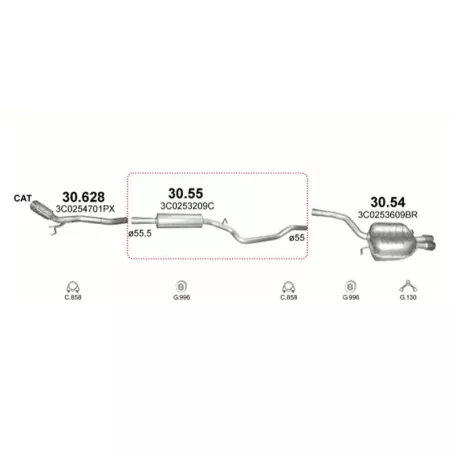 MARIX K30.55 - Kipufogó közép dob VW PASSAT 1.9 D, 2.0 D (2005-)
