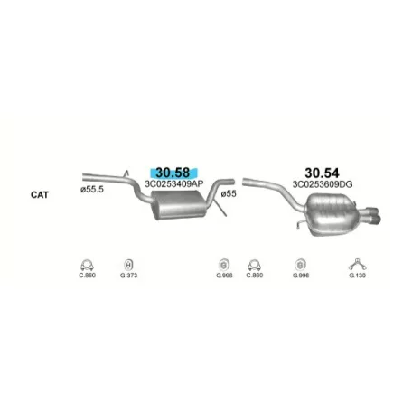 POLMO 30.58 - Kipufogó közép dob VW PASSAT 1.8, 2.0 (2005-2015)