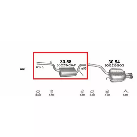 MARIX K30.58 - Kipufogó közép dob VW PASSAT 1.8, 2.0 (2005-2015)