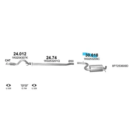 POLMO 30.618 - Kipufogó közép dob AUDI A3 1.4, 1.6 (2003-)