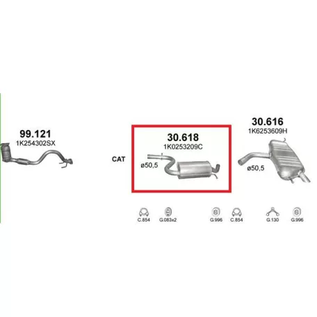 MARIX K30.618 - Kipufogó közép dob AUDI A3 1.4, 1.6 (2003-)
