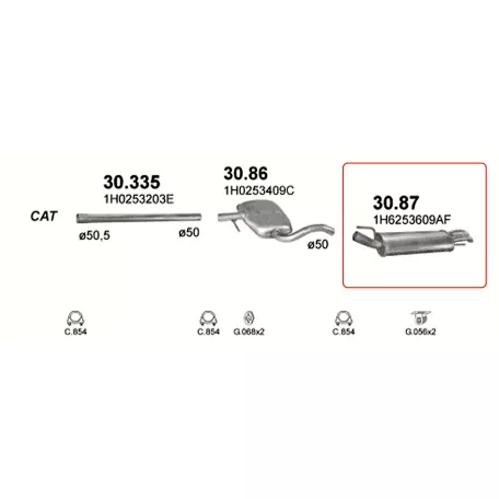 POLMO 30.87 - Kipufogó hátsó dob VW GOLF 1.6, 1.9 D, 2.0 (1993-2001)