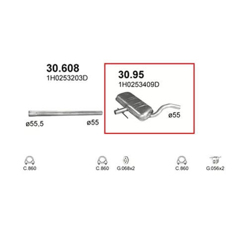 MARIX K30.95 - Kipufogó közép dob VW GOLF 2.0, 2.8 (1992-1998)