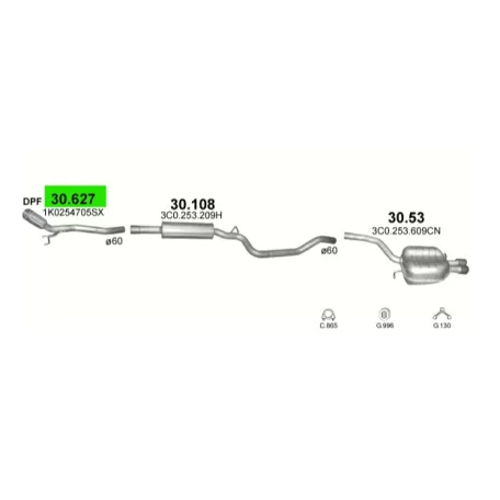 POLMO 30.627 - Kipufogó első cső VW PASSAT 2.0 D (2005-2010)