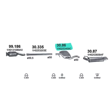 POLMO 30.86 - Kipufogó közép dob VW GOLF 1.6, 1.9 D, 2.0 (1991-2001)