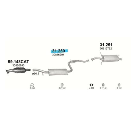 Polmo 31.250 – VOLVO Középső kipufogó dob