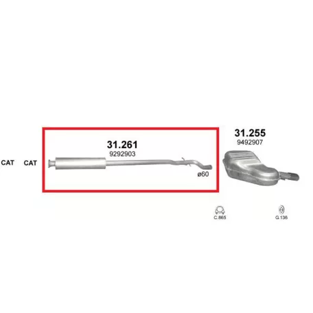 POLMO 31.261 - Kipufogó közép dob VOLVO S60 2.4 (2001-2010)