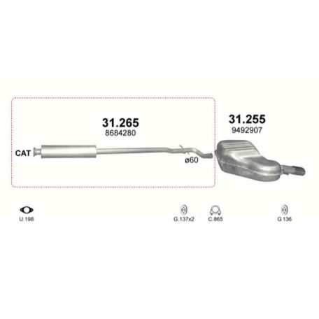 Marix 31-265 középső kipufogó dob – VOLVO S60, V70