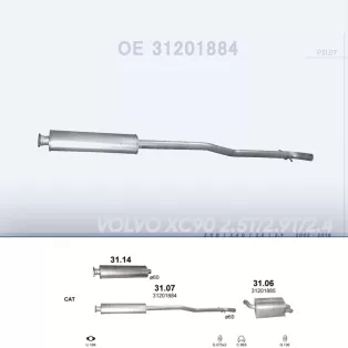   POLMO 31.07 - Kipufogó közép dob VOLVO S60 2.0 D, 2.4 D, 2.5, 2.9 (2002-2018)