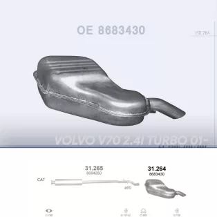   POLMO 31.264 - Kipufogó hátsó dob VOLVO V70 2.4 (2003-2004)