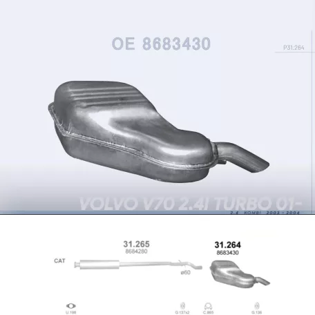 POLMO 31.264 - Kipufogó hátsó dob VOLVO V70 2.4 (2003-2004)