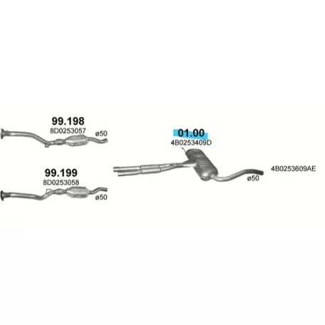 POLMO 01.00 - Kipufogó közép dob AUDI A6 2.4, 2.8 (1997-2005)