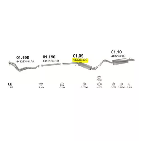 POLMO 01.09 - Kipufogó közép dob AUDI 100 1.8, 1.9, 2.0, 2.0 D, 2.1, 2.4 D (1982-1990)