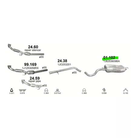 POLMO 01.102 - Kipufogó hátsó dob AUDI A3 1.9 D (1996-2010)