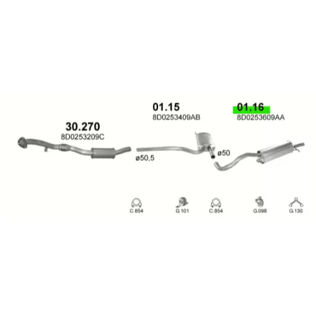 POLMO 01.16 - Kipufogó hátsó dob AUDI A4 1.6 (1994-2001)