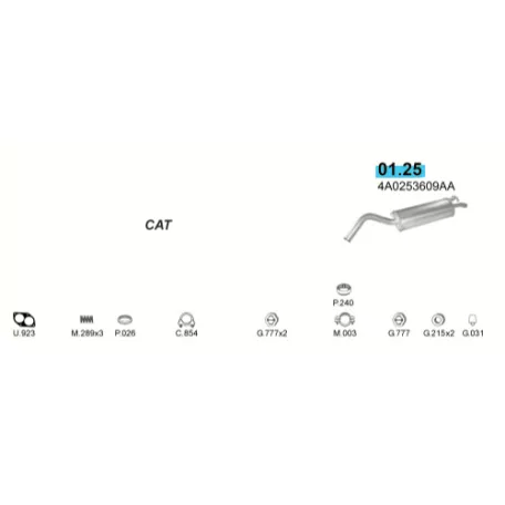 POLMO 01.25 - Kipufogó hátsó dob AUDI 100 2.0, 2.4 D (1991-1996)