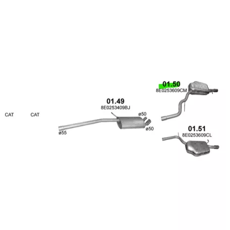 POLMO 01.50 - Kipufogó hátsó dob AUDI A4 2.5 D (2001-2005)