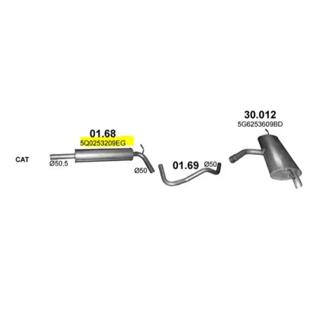POLMO 01.68 - Kipufogó közép dob AUDI A3 1.0 (2015-2020)