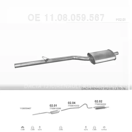 POLMO 02.01 - Kipufogó közép dob RENAULT R12 1.3 (1970-1996)
