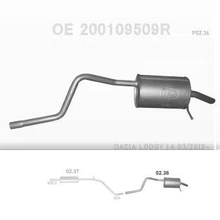   POLMO 02.36 - Kipufogó hátsó dob DACIA DOKKER 1.6, 1.6 LPG (2012-2015)