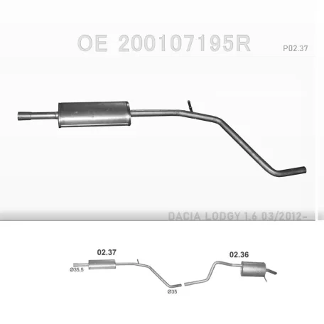 POLMO 02.37 - Kipufogó közép dob DACIA DOKKER 1.6, 1.6 LPG (2012-2015)