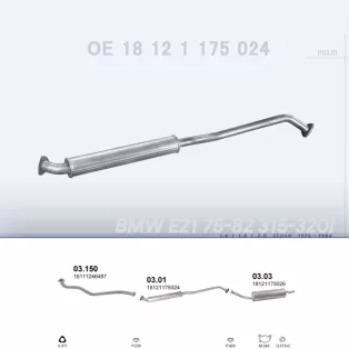   POLMO 03.01 - Kipufogó közép dob BMW 3 E21 1.6, 1.8, 2.0 (1975-1984)
