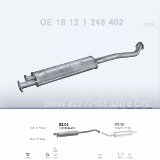   POLMO 03.02 - Kipufogó közép dob BMW 3 E21 2.0 (1977-1982)