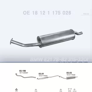   POLMO 03.03 - Kipufogó hátsó dob BMW 3 E21 1.6, 1.8, 2.0 (1978-1984)