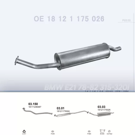 POLMO 03.03 - Kipufogó hátsó dob BMW 3 E21 1.6, 1.8, 2.0 (1978-1984)