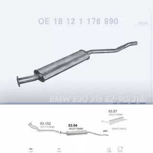   POLMO 03.04 - Kipufogó közép dob BMW 3 E30 1.8 (1982-1990)