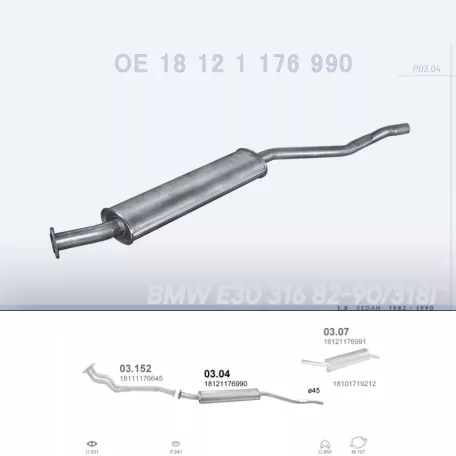 POLMO 03.04 - Kipufogó közép dob BMW 3 E30 1.8 (1982-1990)