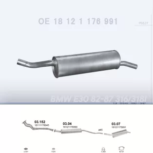   POLMO 03.07 - Kipufogó hátsó dob BMW 3 E30 1.8 (1982-1987)