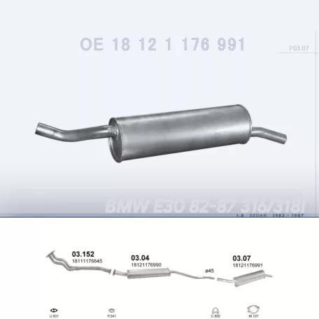 POLMO 03.07 - Kipufogó hátsó dob BMW 3 E30 1.8 (1982-1987)