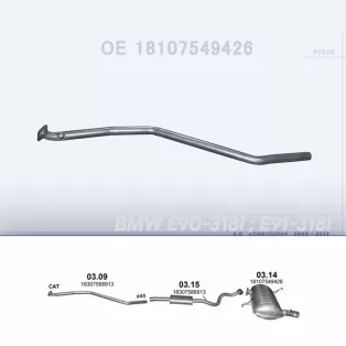  POLMO 03.09 - Kipufogó középső cső BMW 3 E90 2.0 (2005-2012)