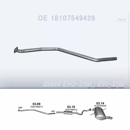 POLMO 03.09 - Kipufogó középső cső BMW 3 E90 2.0 (2005-2012)