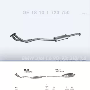   POLMO 03.10 - Kipufogó közép dob BMW 3 E36 1.6, 1.8 (1990-1993)