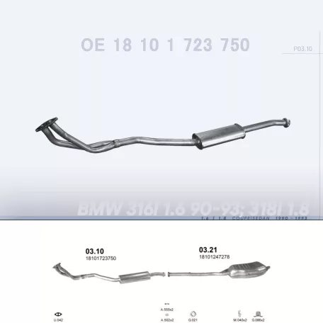 POLMO 03.10 - Kipufogó közép dob BMW 3 E36 1.6, 1.8 (1990-1993)