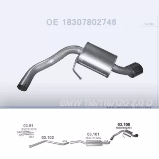   POLMO 03.100 - Kipufogó hátsó dob BMW 1 E81 2.0 D (2007-2012)