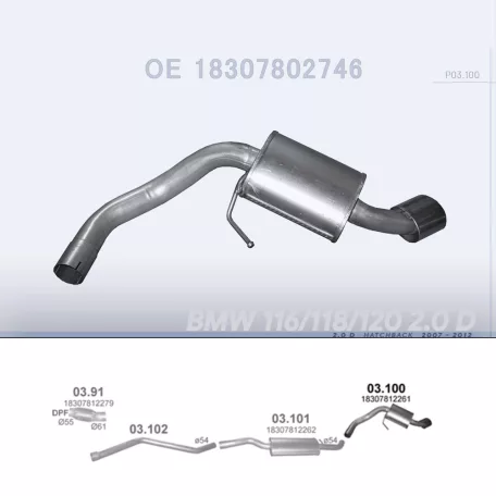 POLMO 03.100 - Kipufogó hátsó dob BMW 1 E81 2.0 D (2007-2012)