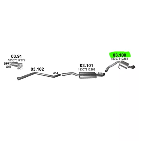 POLMO 03.100 - Kipufogó hátsó dob BMW 1 E81 2.0 D (2007-2012)