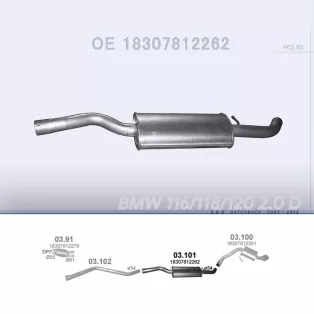   POLMO 03.101 - Kipufogó közép dob BMW 1 E81/E87 2.0 D (2007-2012)