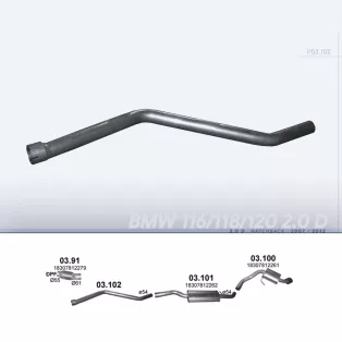   POLMO 03.102 - Kipufogó középső cső BMW 1 E81 2.0 D (2007-2012)
