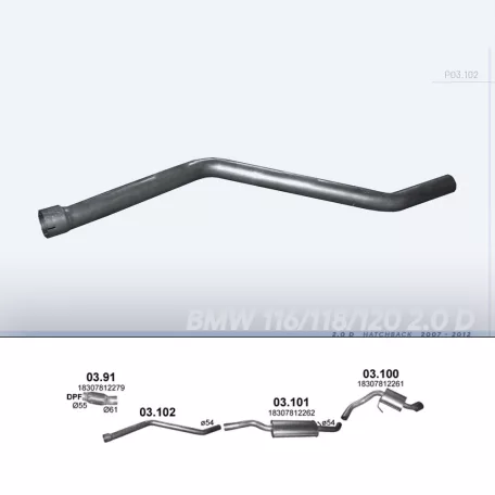 POLMO 03.102 - Kipufogó középső cső BMW 1 E81 2.0 D (2007-2012)